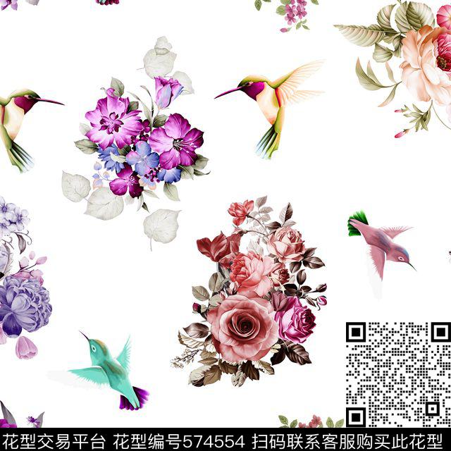 休闲风花鸟花卉数码印花华亿平台下载（图片编号: 574554） - 瓦栏（Walan）