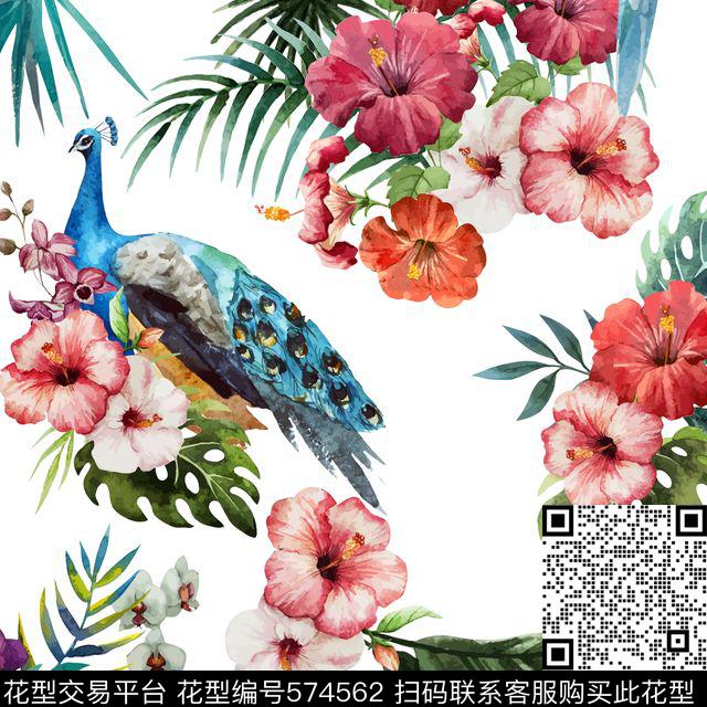 休闲风鸟树叶花卉数码印花华亿平台下载（图片编号: 574562） - 瓦栏（Walan）
