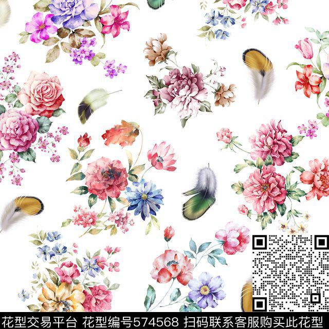 休闲风羽毛花卉数码印花华亿平台下载（图片编号: 574568） - 瓦栏（Walan）