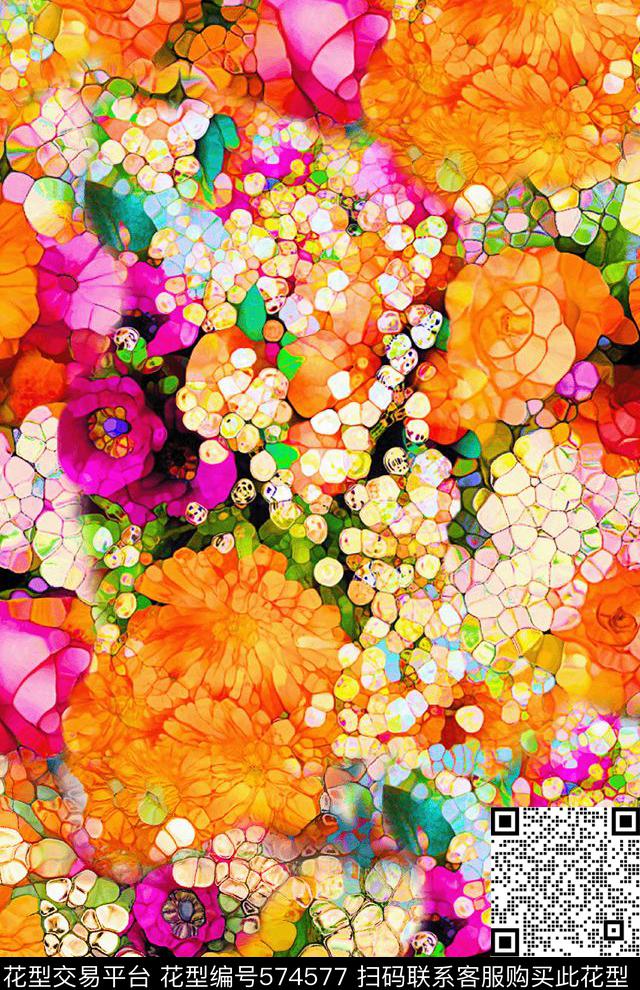 原创手绘花朵宝石数码印花华亿平台下载（图片编号: 574577） - 瓦栏（Walan）
