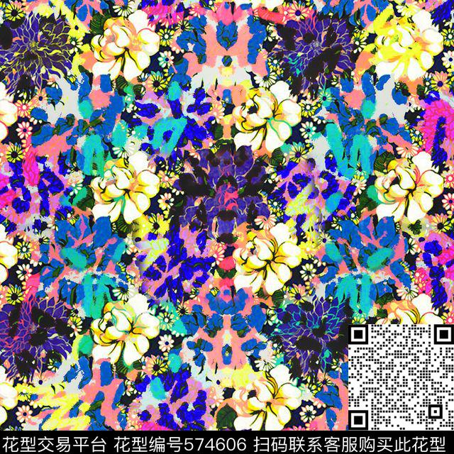 抽象水彩豹纹水彩花数码印花华亿平台下载（图片编号: 574606） - 瓦栏（Walan）