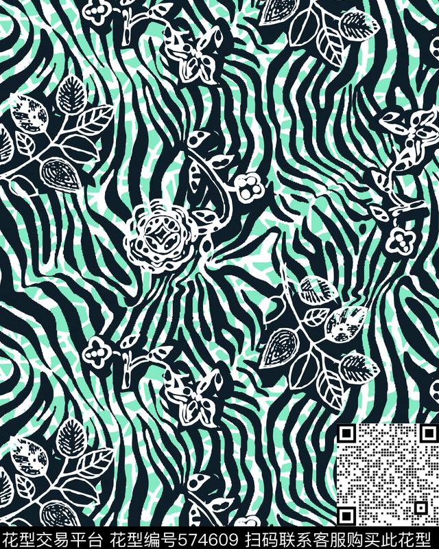 田园清新风格斑马纹花传统印花华亿平台下载（图片编号: 574609） - 瓦栏（Walan）