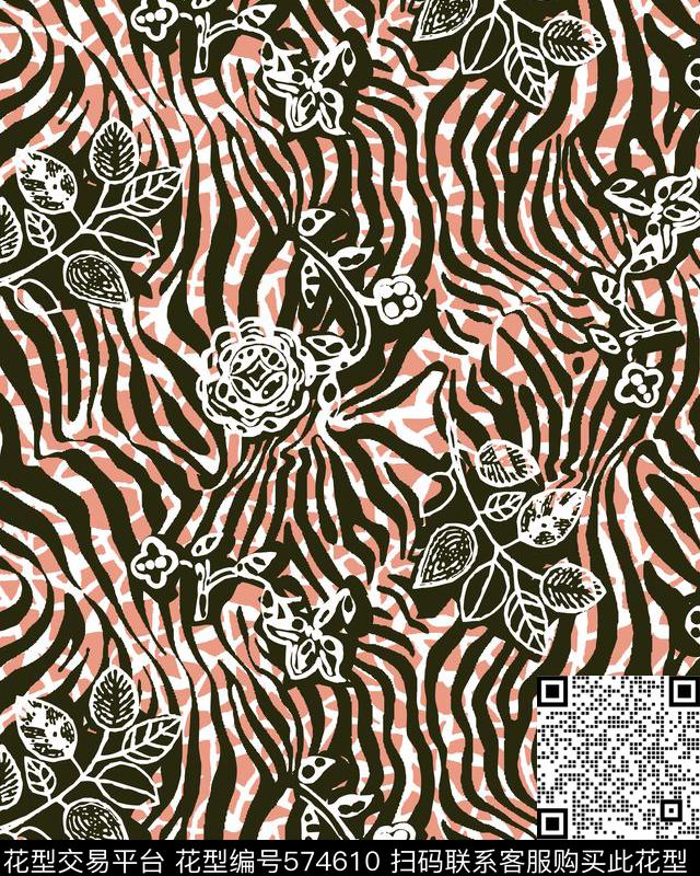 田园清新风格斑马纹花传统印花华亿平台下载（图片编号: 574610） - 瓦栏（Walan）