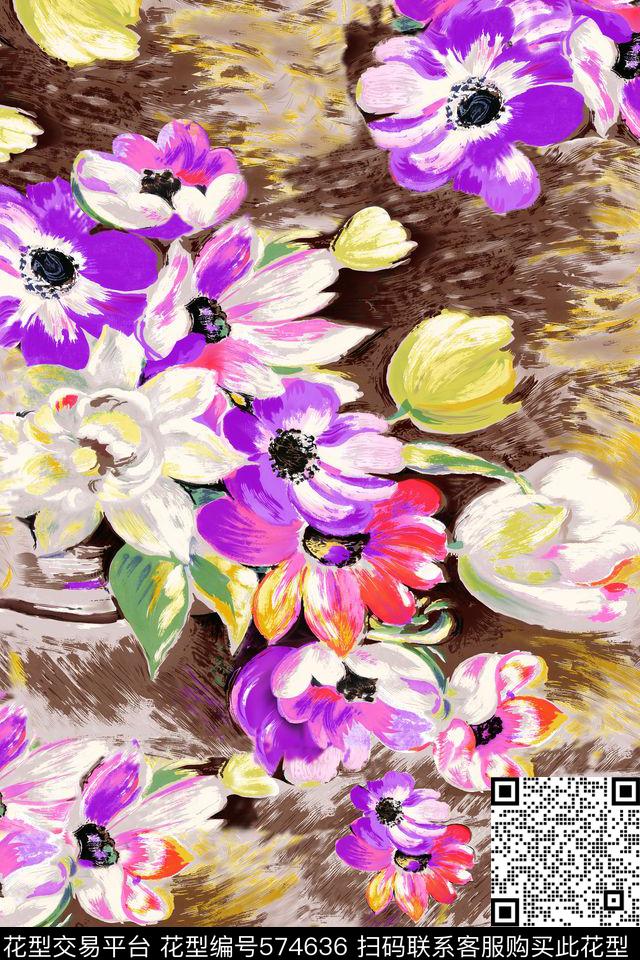 手绘印花分色牡丹传统印花华亿平台下载（图片编号: 574636） - 瓦栏（Walan）