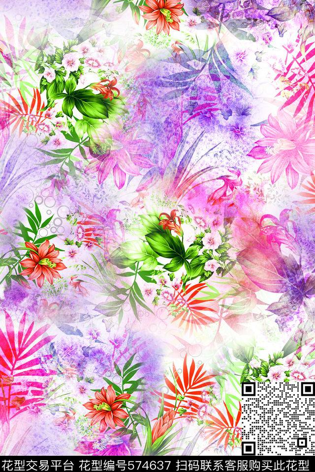 抽象拼接创意抽象花数码印花华亿平台下载（图片编号: 574637） - 瓦栏（Walan）