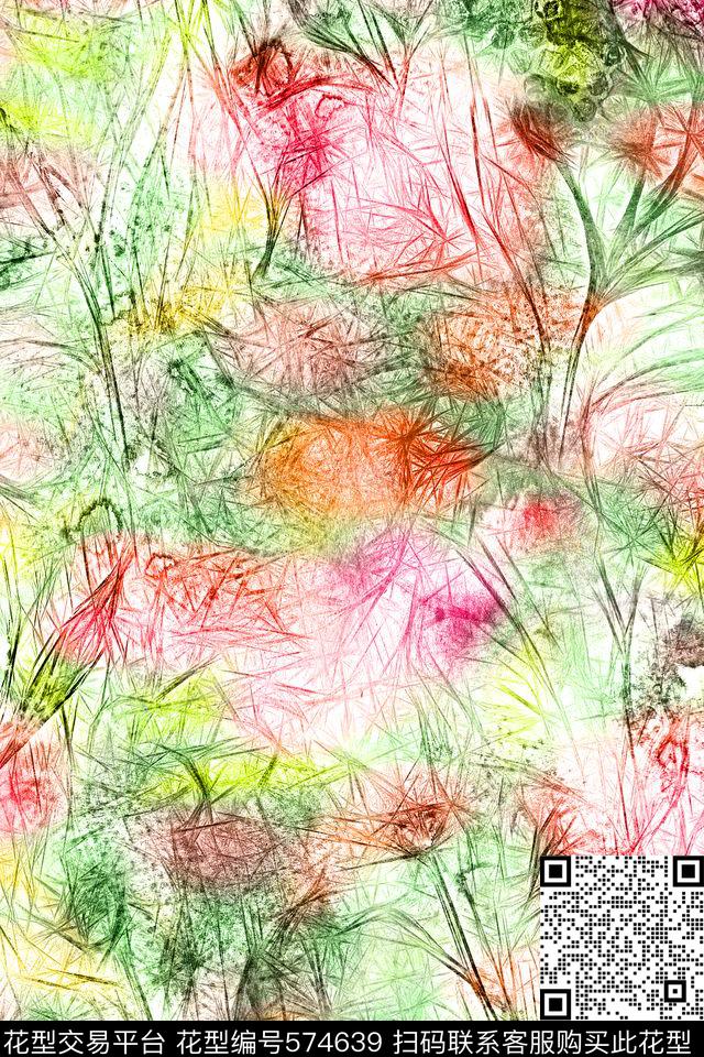 创意抽象水彩花抽象拼接数码印花华亿平台下载（图片编号: 574639） - 瓦栏（Walan）
