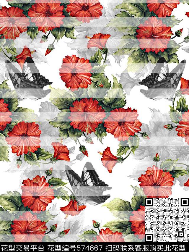 花卉女装裙女装条纹数码印花华亿平台下载（图片编号: 574667） - 瓦栏（Walan）