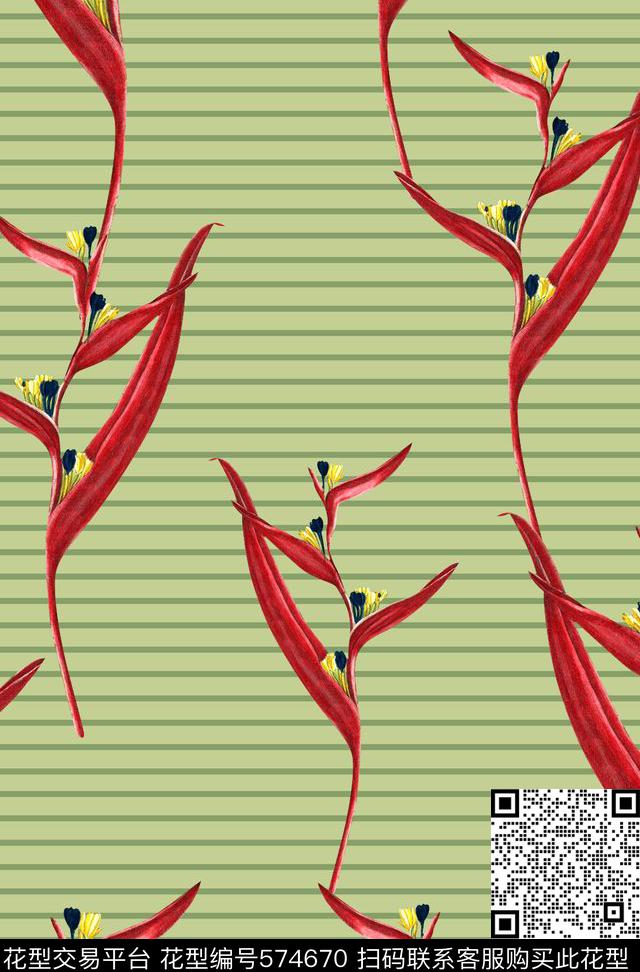 田园风横纹潮流花卉欧美流行时尚数码印花华亿平台下载（图片编号: 574670） - 瓦栏（Walan）