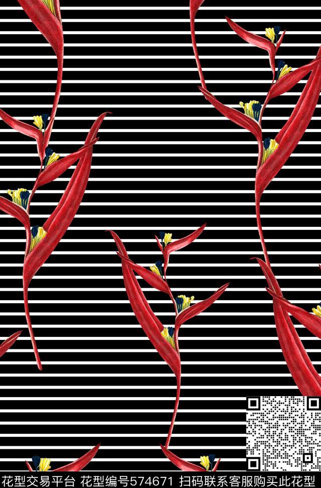 田园风横纹潮流花卉欧美流行时尚数码印花华亿平台下载（图片编号: 574671） - 瓦栏（Walan）