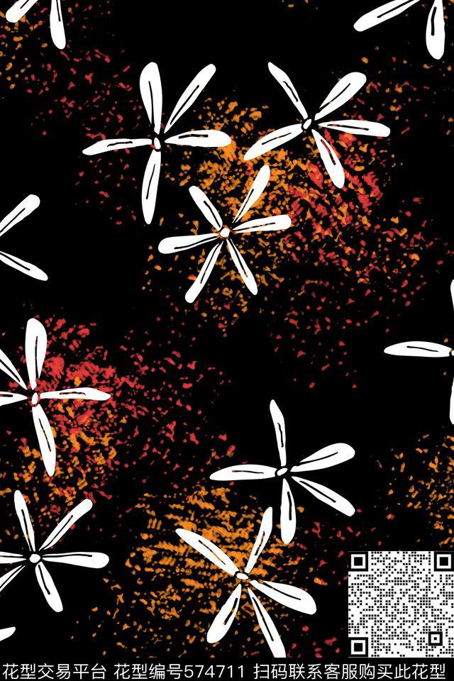 花卉艺术笔触喷溅斑点传统印花华亿平台下载（图片编号: 574711） - 瓦栏（Walan）