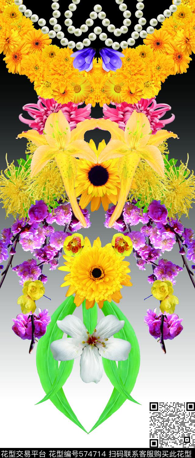 太阳花黄花珍珠数码印花华亿平台下载（图片编号: 574714） - 瓦栏（Walan）