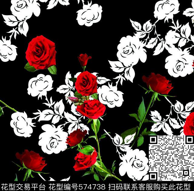 花卉玫瑰花红花数码印花华亿平台下载（图片编号: 574738） - 瓦栏（Walan）