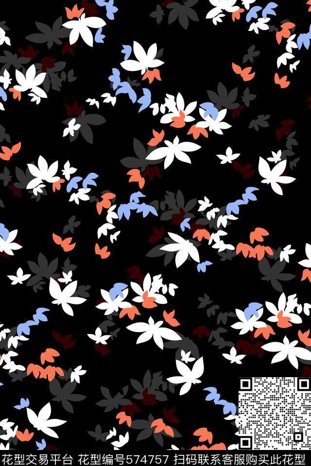 花瓣纯色底复古传统印花华亿平台下载（图片编号: 574757） - 瓦栏（Walan）