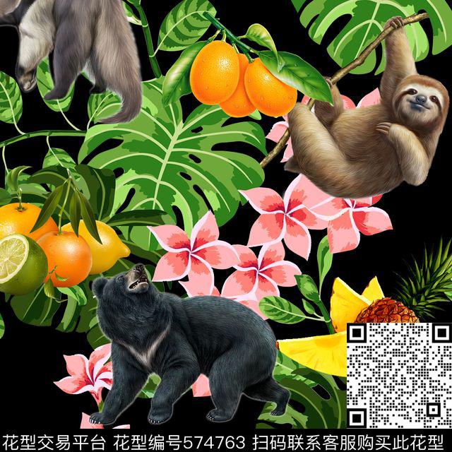 休闲风动物树叶花卉数码印花华亿平台下载（图片编号: 574763） - 瓦栏（Walan）