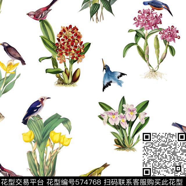 写意花鸟花草传统印花华亿平台下载（图片编号: 574768） - 瓦栏（Walan）