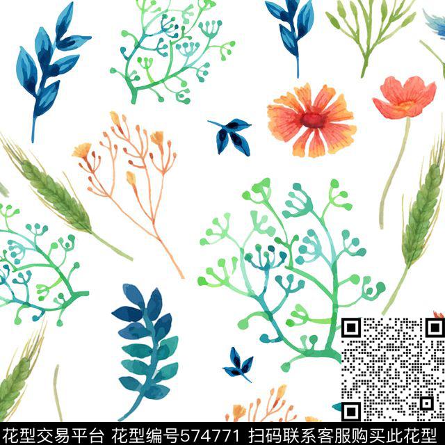 休闲风树叶花卉传统印花华亿平台下载（图片编号: 574771） - 瓦栏（Walan）