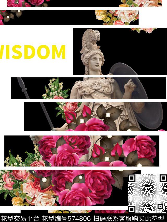 流行时尚玫瑰女神数码印花华亿平台下载（图片编号: 574806） - 瓦栏（Walan）
