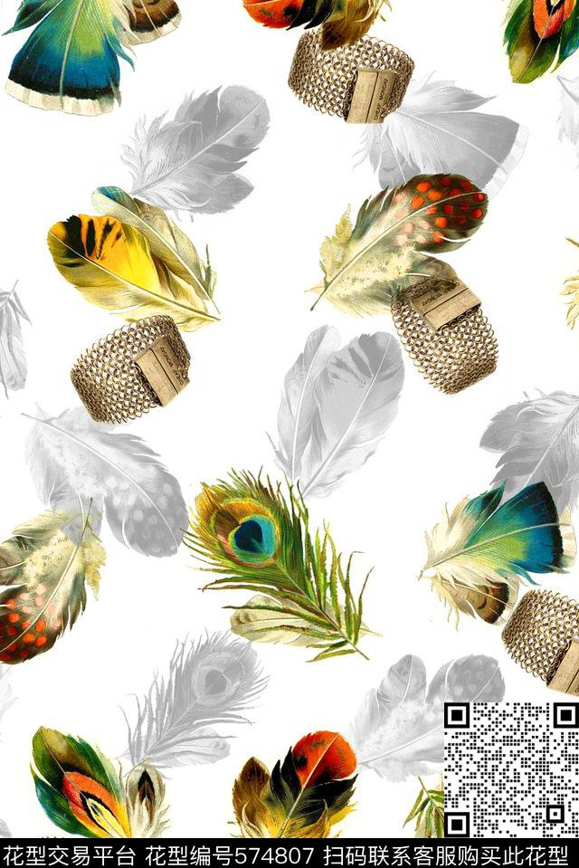 彩色羽毛金属手饰女装衬衫数码印花华亿平台下载（图片编号: 574807） - 瓦栏（Walan）