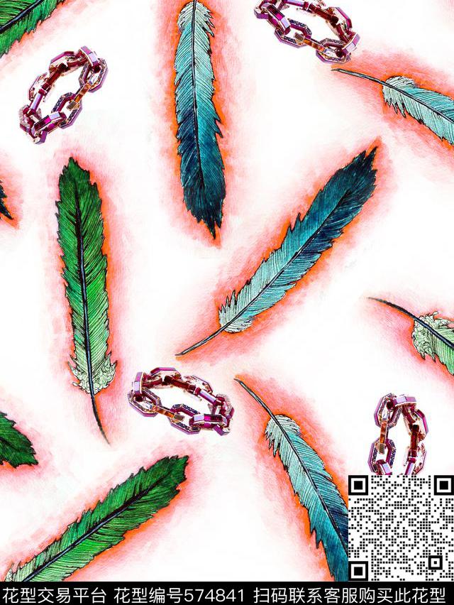 时尚潮流羽毛水晶链数码印花华亿平台下载（图片编号: 574841） - 瓦栏（Walan）