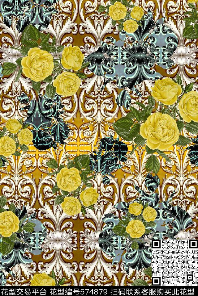 民族花卉几何数码印花华亿平台下载（图片编号: 574879） - 瓦栏（Walan）