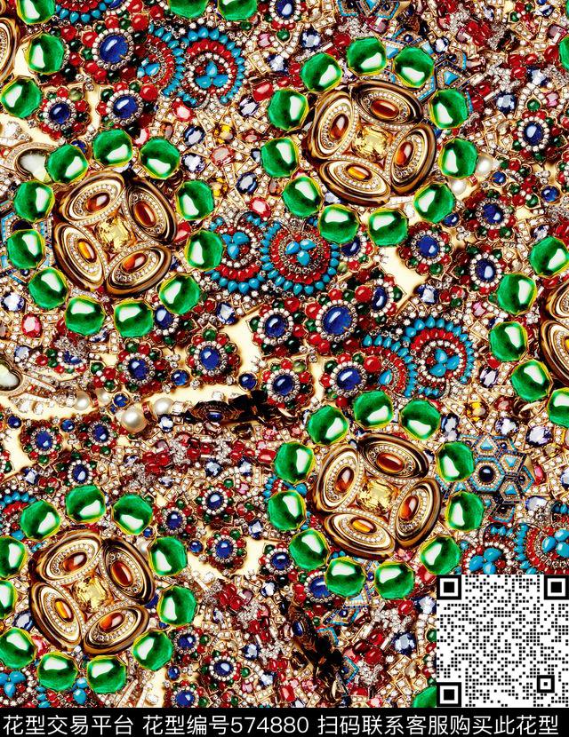 复古珠宝宝石欧美数码印花华亿平台下载（图片编号: 574880） - 瓦栏（Walan）