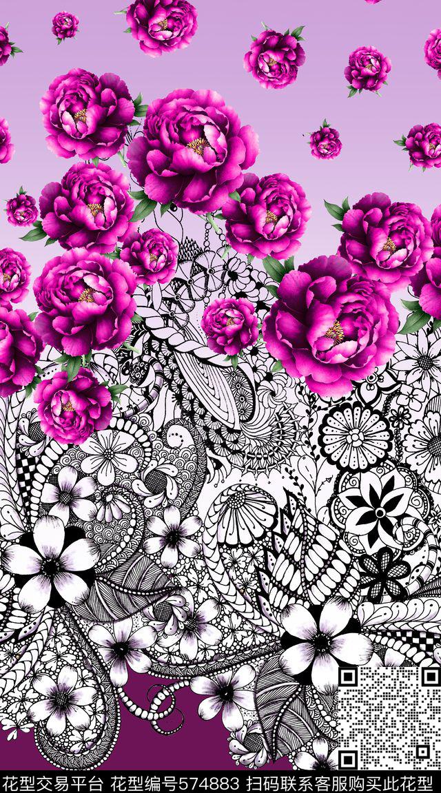 定位民族花卉数码印花华亿平台下载（图片编号: 574883） - 瓦栏（Walan）