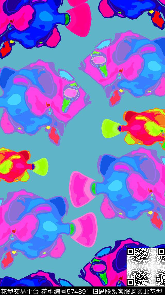 鱼儿自在飘抽象图案家纺围巾传统印花华亿平台下载（图片编号: 574891） - 瓦栏（Walan）