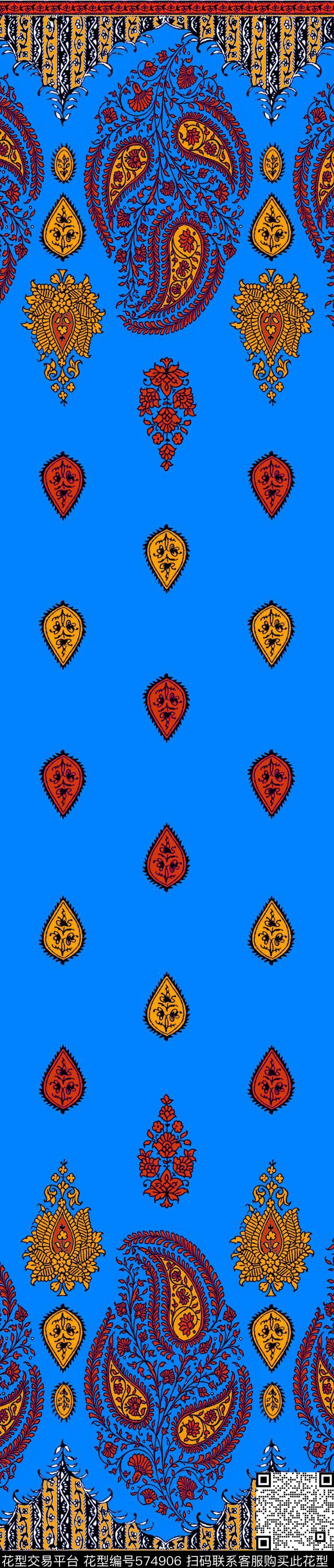 传统印花佩斯利纹样双边定位印花传统印花华亿平台下载（图片编号: 574906） - 瓦栏（Walan）