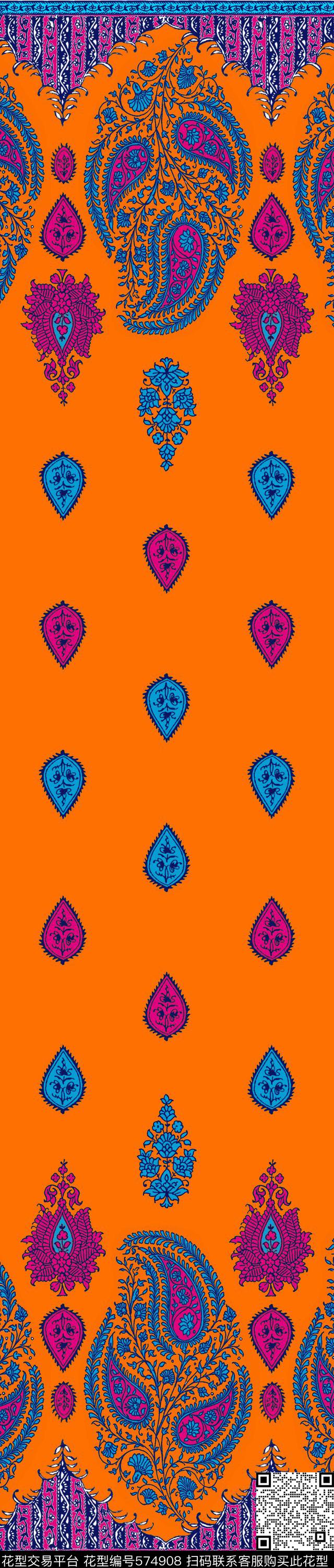 传统印花佩斯利纹样双边定位印花传统印花华亿平台下载（图片编号: 574908） - 瓦栏（Walan）