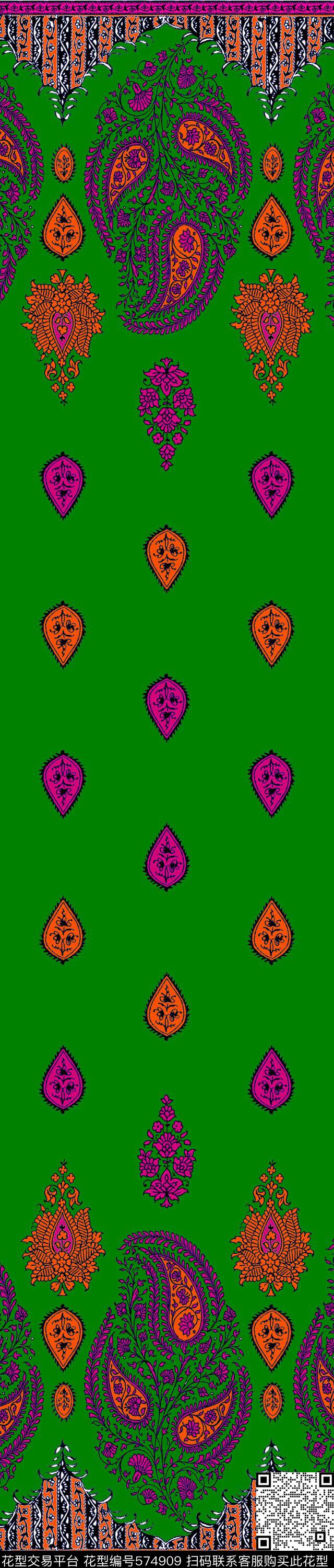 传统印花佩斯利纹样双边定位印花传统印花华亿平台下载（图片编号: 574909） - 瓦栏（Walan）
