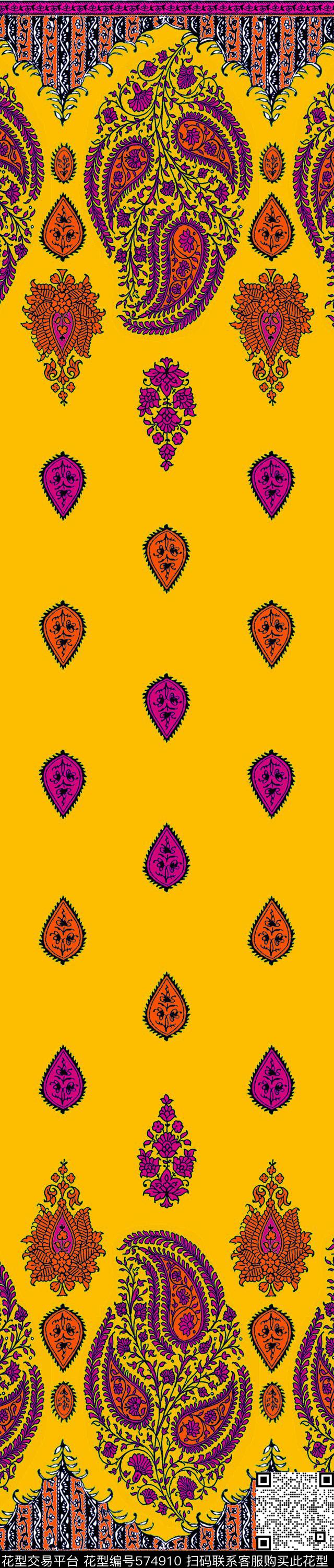 传统印花佩斯利纹样双边定位印花传统印花华亿平台下载（图片编号: 574910） - 瓦栏（Walan）
