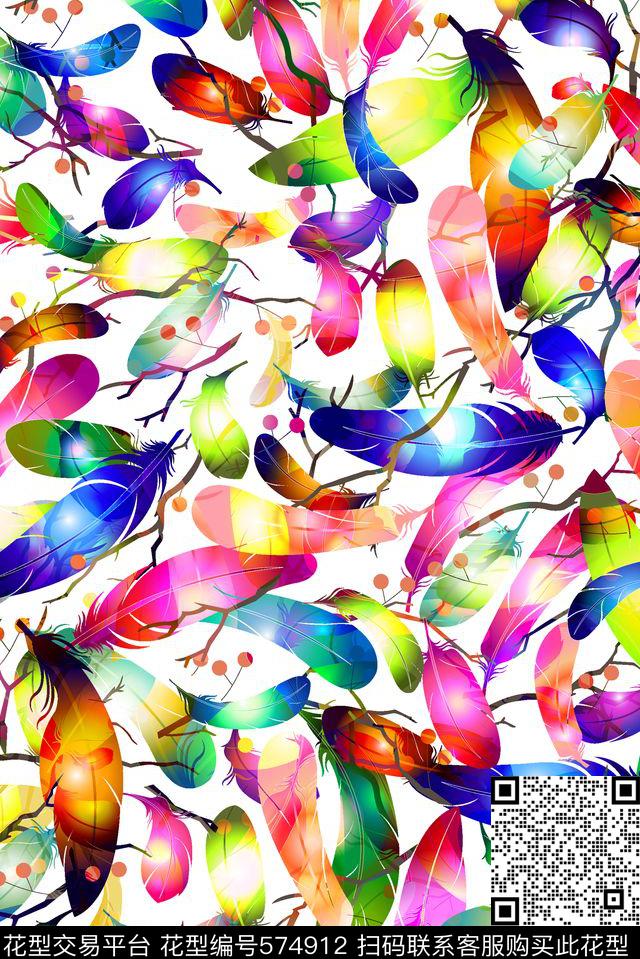 创意绚丽羽毛数码印花华亿平台下载（图片编号: 574912） - 瓦栏（Walan）