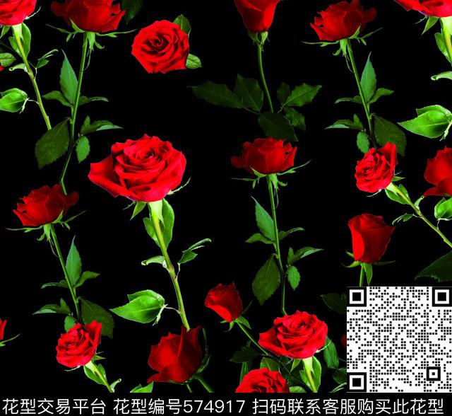 花卉玫瑰红玫瑰数码印花华亿平台下载（图片编号: 574917） - 瓦栏（Walan）