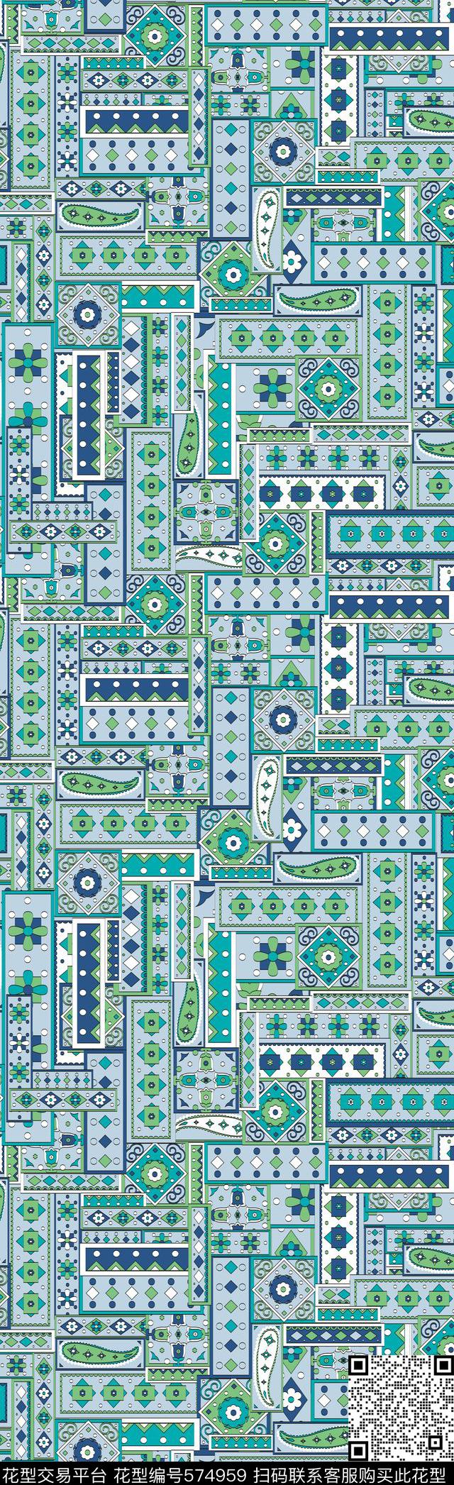 几何长丝巾小碎花传统印花华亿平台下载（图片编号: 574959） - 瓦栏（Walan）