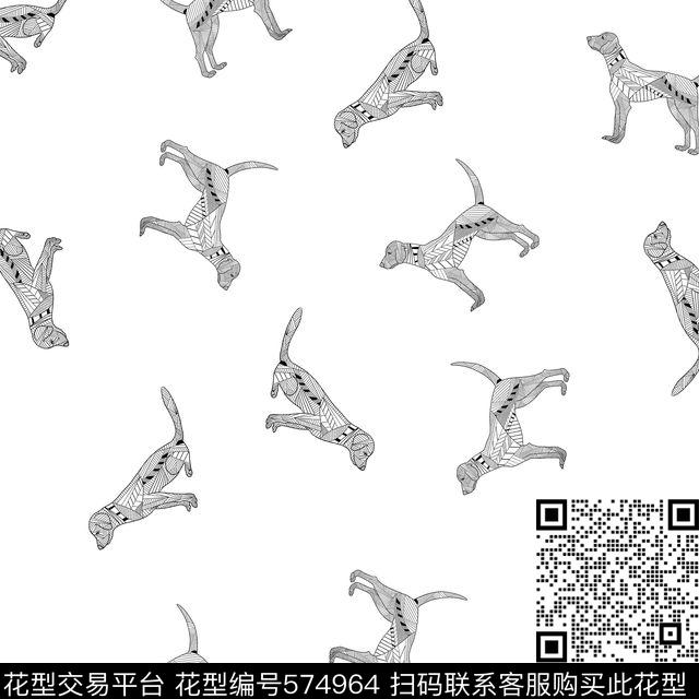 2016潮流时尚动物狗狗几何线条传统印花华亿平台下载（图片编号: 574964） - 瓦栏（Walan）