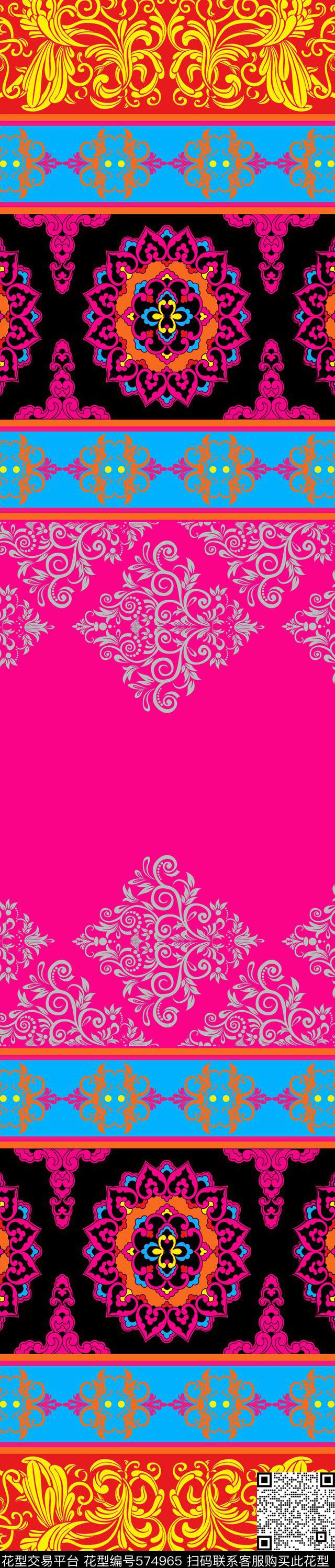 传统印花几何纹样民族双边定位印花传统印花华亿平台下载（图片编号: 574965） - 瓦栏（Walan）