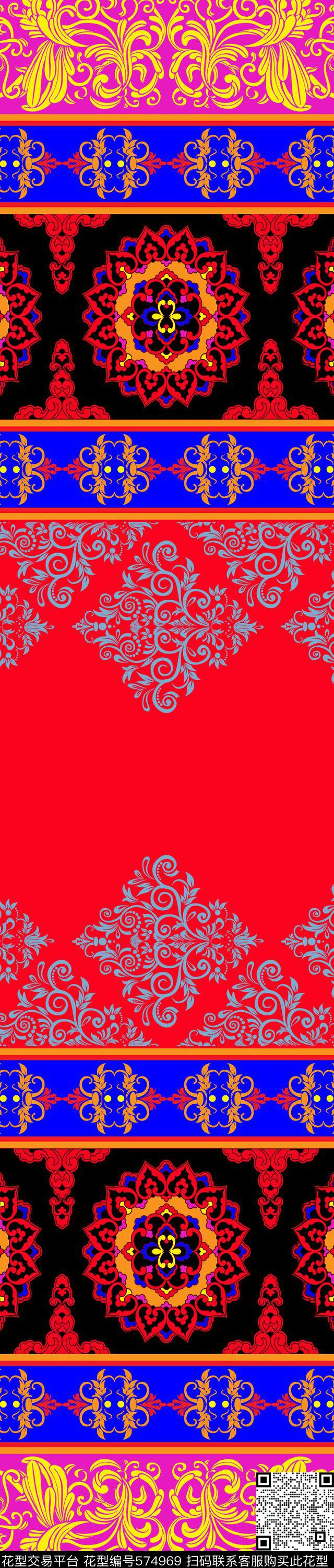 传统印花几何纹样民族双边定位印花传统印花华亿平台下载（图片编号: 574969） - 瓦栏（Walan）