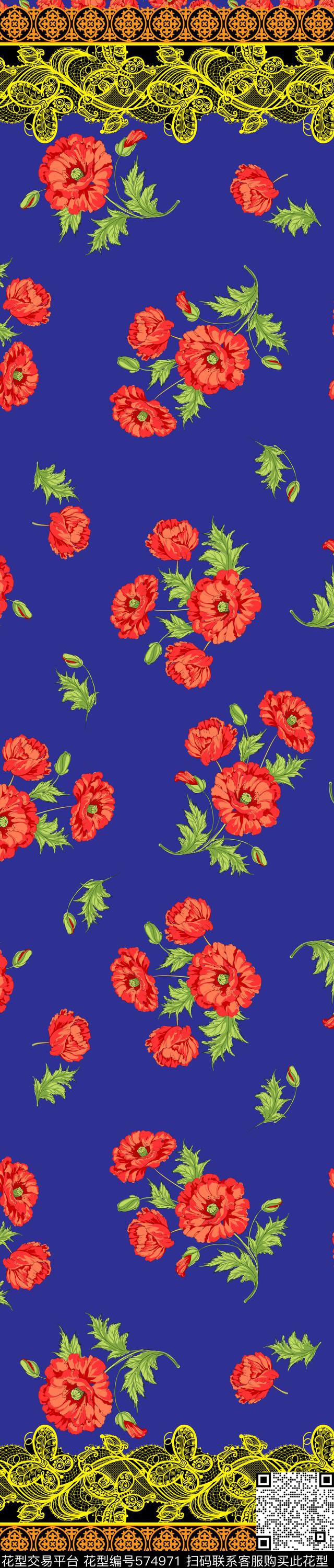 传统印花花卉纹样双边定位印花传统印花华亿平台下载（图片编号: 574971） - 瓦栏（Walan）