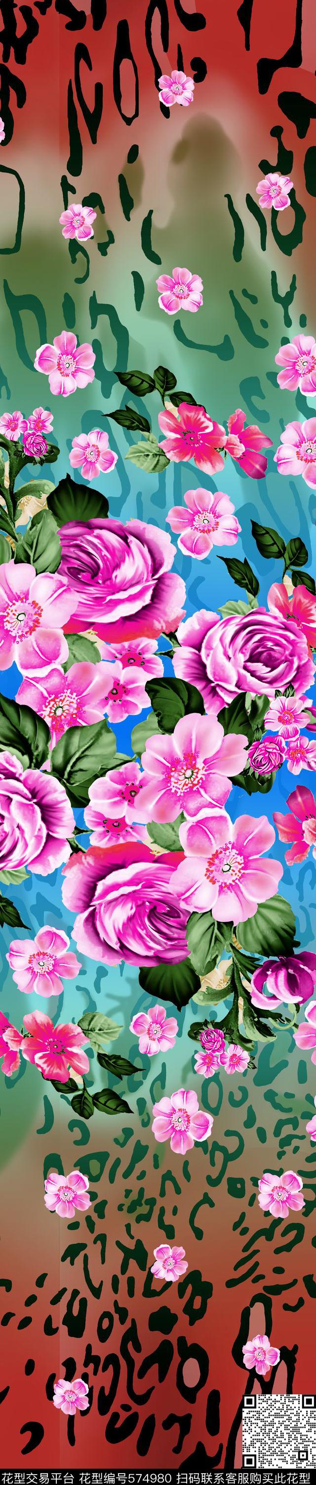 数码印花花卉豹纹双边定位印花数码印花华亿平台下载（图片编号: 574980） - 瓦栏（Walan）