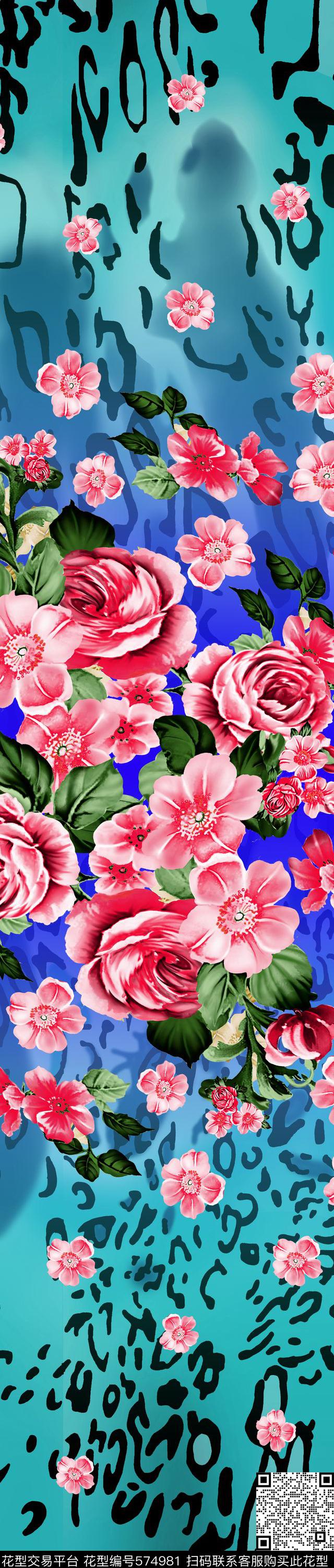 数码印花花卉豹纹双边定位印花数码印花华亿平台下载（图片编号: 574981） - 瓦栏（Walan）