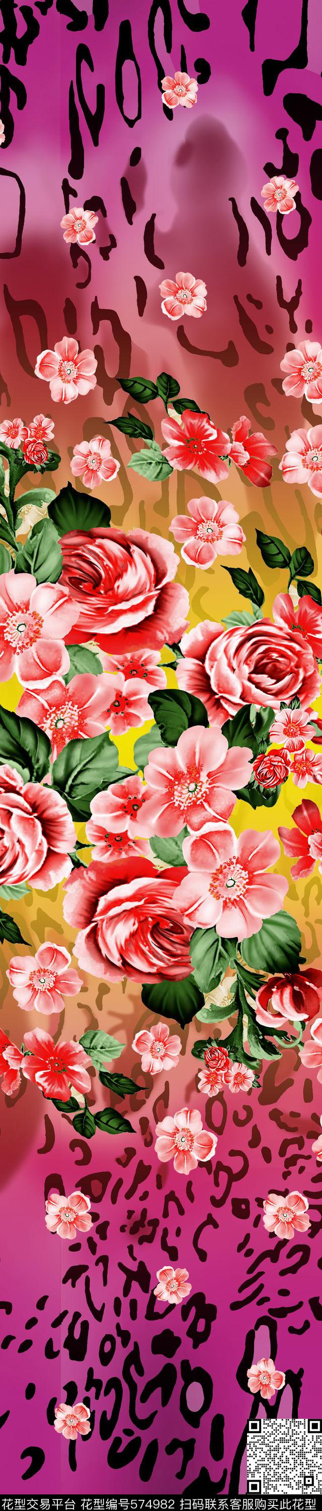 数码印花花卉豹纹双边定位印花数码印花华亿平台下载（图片编号: 574982） - 瓦栏（Walan）