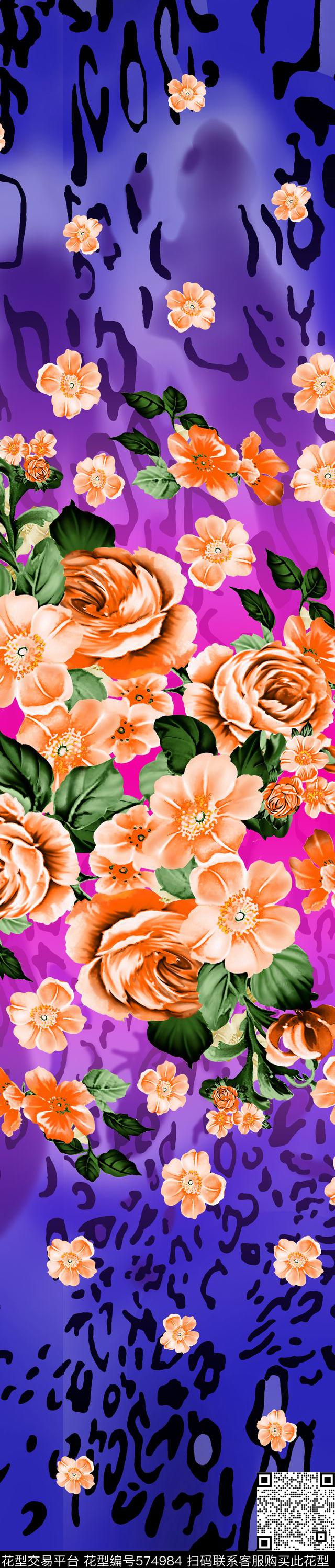 数码印花花卉豹纹双边定位印花数码印花华亿平台下载（图片编号: 574984） - 瓦栏（Walan）