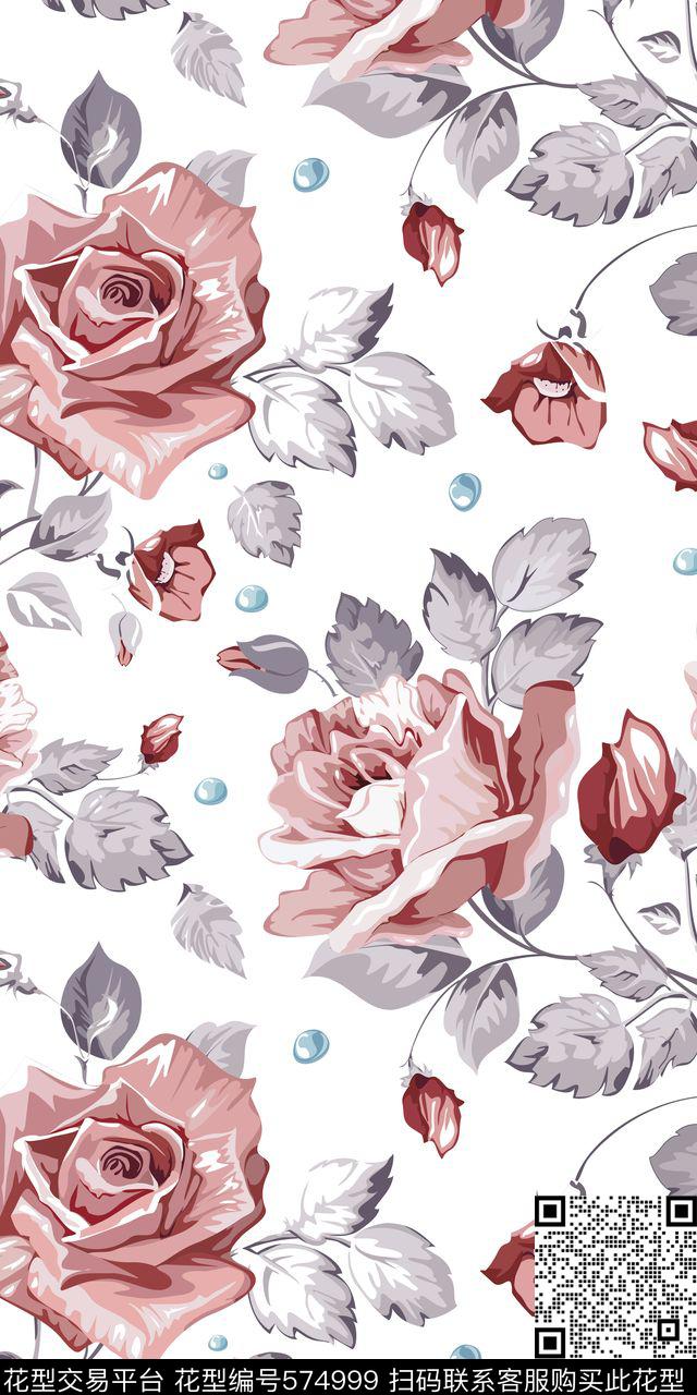 欧美大花卉花卉水粉花卉传统印花华亿平台下载（图片编号: 574999） - 瓦栏（Walan）