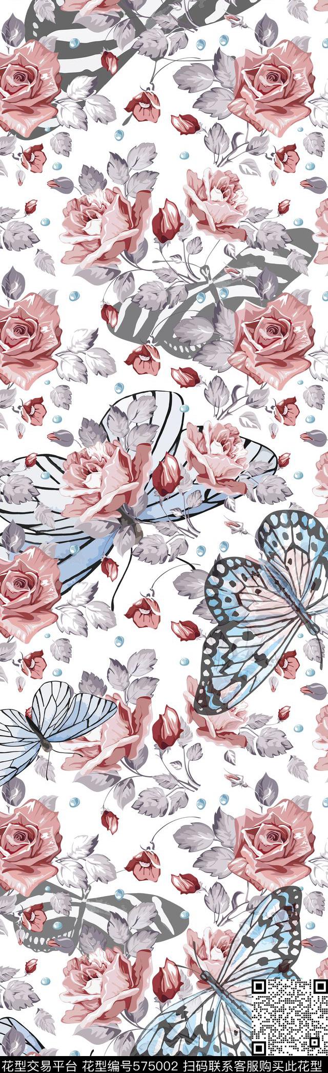 大花卉动物蝴蝶传统印花华亿平台下载（图片编号: 575002） - 瓦栏（Walan）