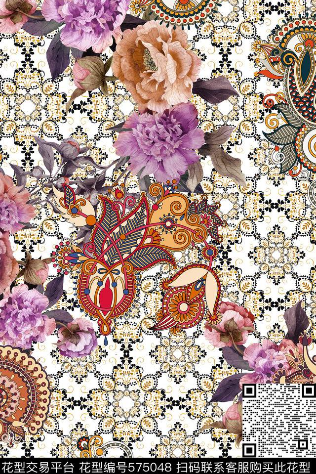 花卉几何佩里斯数码印花华亿平台下载（图片编号: 575048） - 瓦栏（Walan）