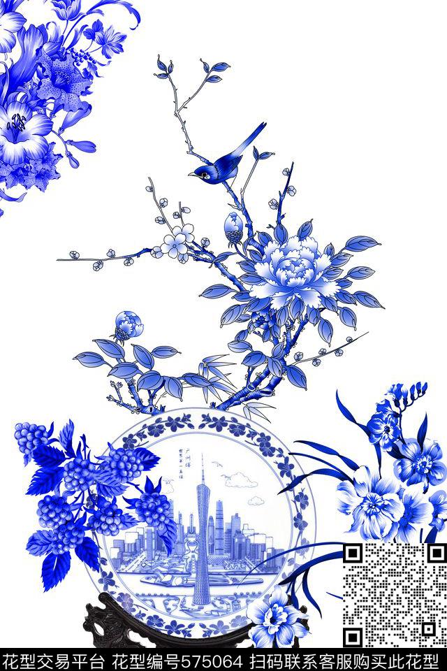 传统中国风青瓷独特画传统印花华亿平台下载（图片编号: 575064） - 瓦栏（Walan）