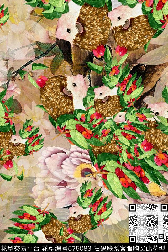 田园风动物植物数码印花华亿平台下载（图片编号: 575083） - 瓦栏（Walan）