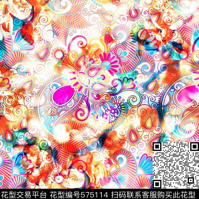 佩斯利涡旋纹印花数码印花佩斯利涡旋纹抽象数码印花华亿平台下载（图片编号: 575114） - 瓦栏（Walan）