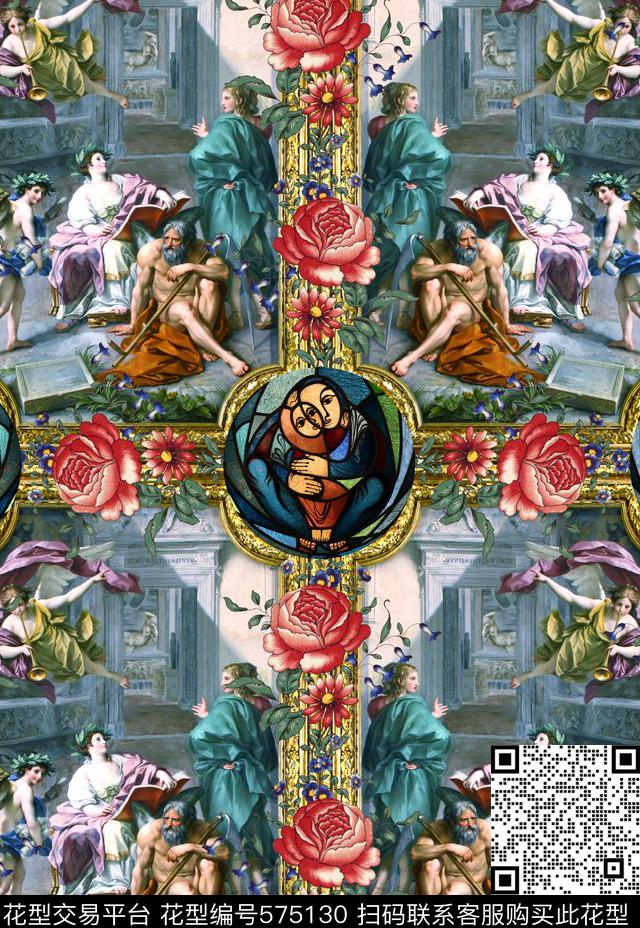 宫廷风格油画花卉欧美数码印花华亿平台下载（图片编号: 575130） - 瓦栏（Walan）