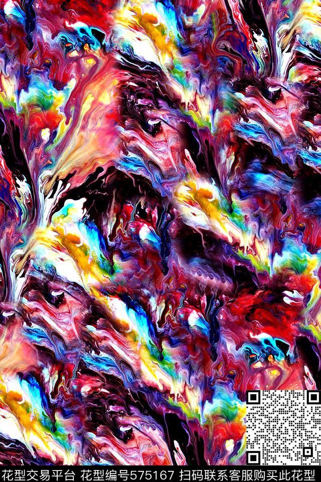 彩色油画抽象肌理纹大牌数码印花华亿平台下载（图片编号: 575167） - 瓦栏（Walan）